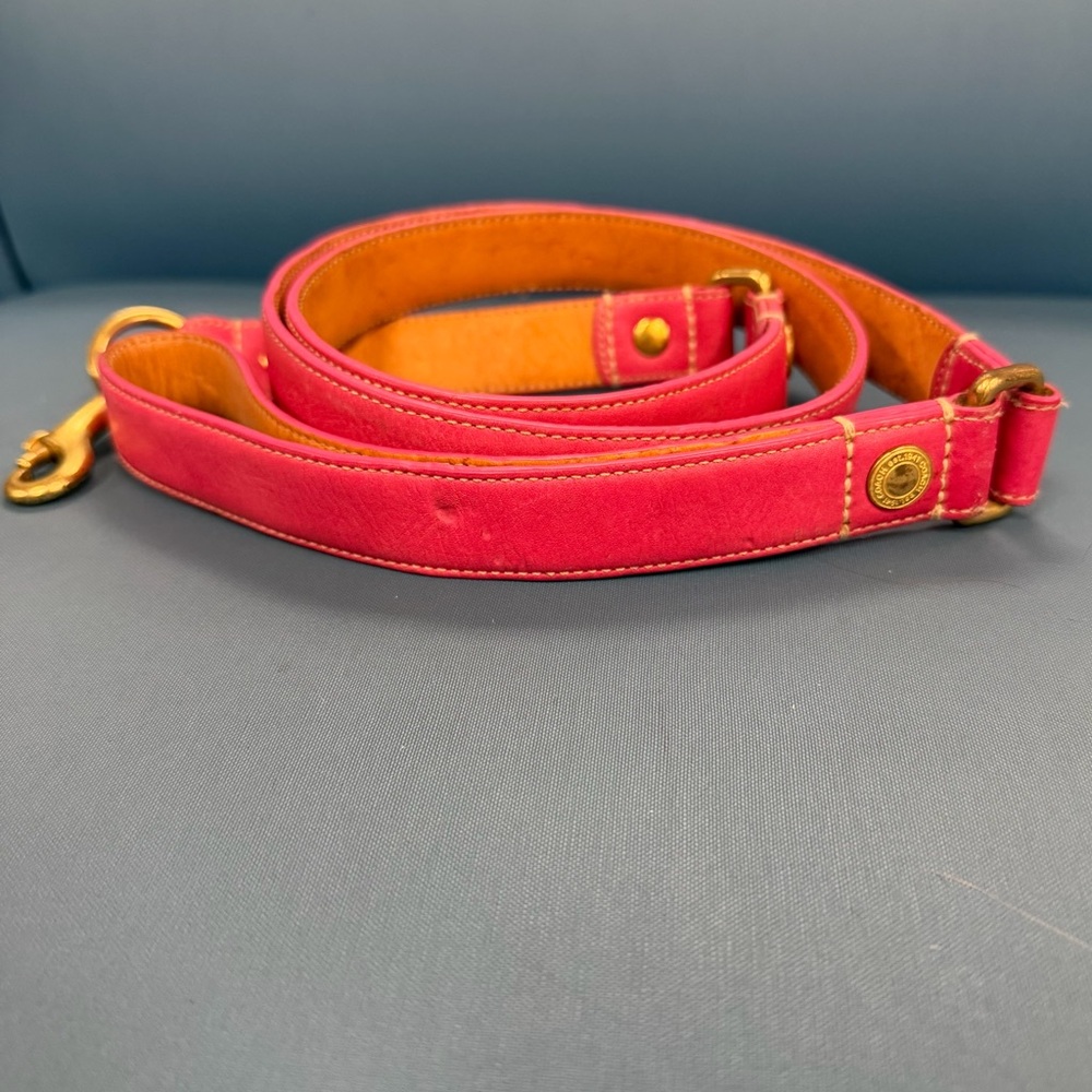 Pink and tan leather coach dog leash